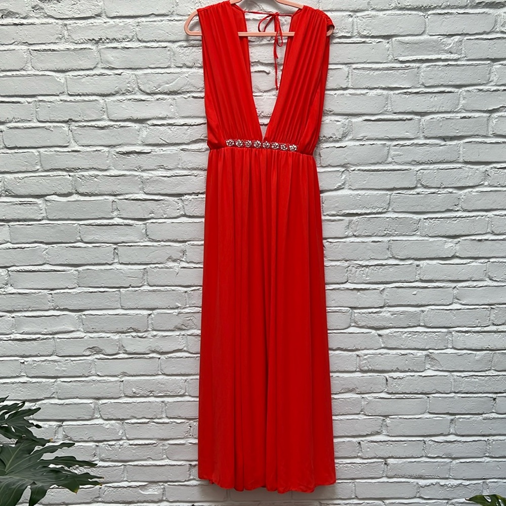 ASOS Bright Red Maxi Dress with Embellished Waist - Picture 5 of 16